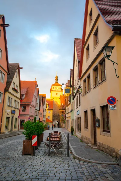 Beautiful Open Air Cafe Streets Fairy Town Rothenburg Germany — стоковое фото