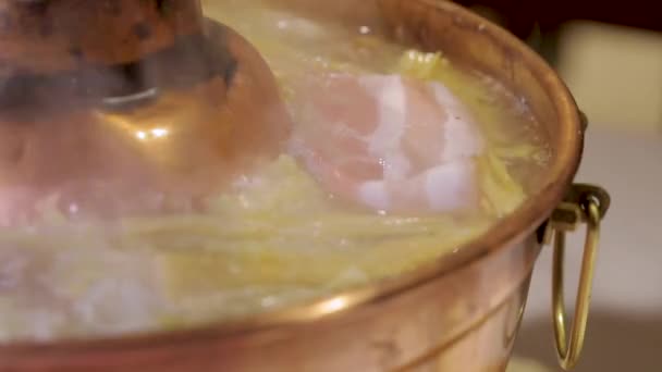 Ζεστό Ξινολάχανο Λευκό Κρέας Κατσαρόλα — Αρχείο Βίντεο