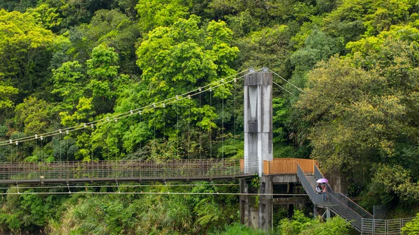 Forest Suspension Bridge Shifenliao Vattenfall Park Nya Taipei City Taiwan — Stockfoto