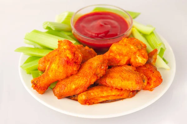 Delicious Delicious Chipotle Chicken Wings White Plate — Stock Photo, Image