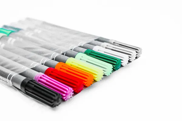 Set colour pens school isolated close up on white background — Stock Photo, Image