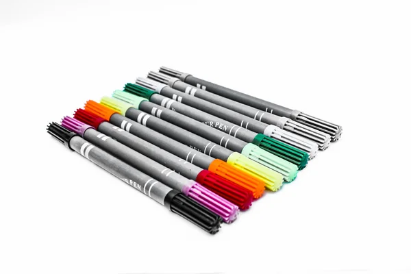 Set colour pens school isolated close up on white background — Stock Photo, Image
