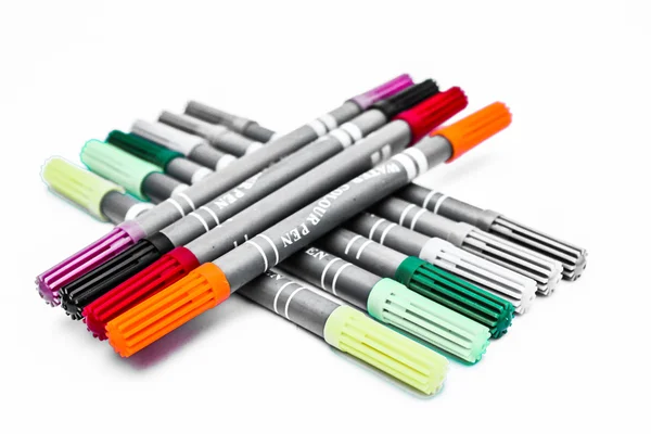 Set colour pens school isolated close up on white background — Stock Photo, Image