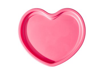Pembe Kalp şeklinde plastik kutu beyaz arka plan üzerinde izole