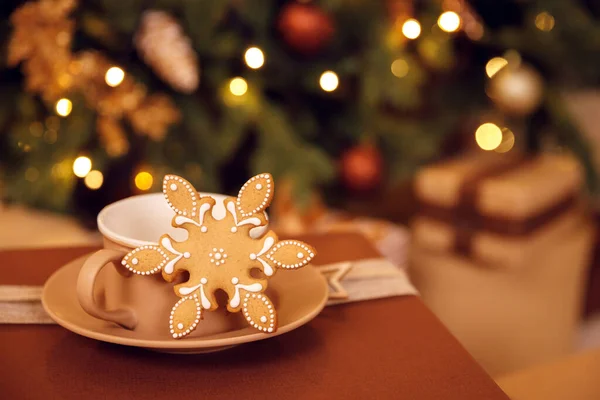 Lebkuchen Und Kaffeetasse Oder Tee Für Rezepte Wohnkomfort Und Warme — Stockfoto