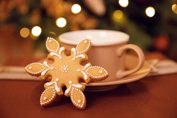 Gingerbread Cookie Coffee Cup Tea Recipes Home Comfort Warm Atmosphere — Stock Photo, Image