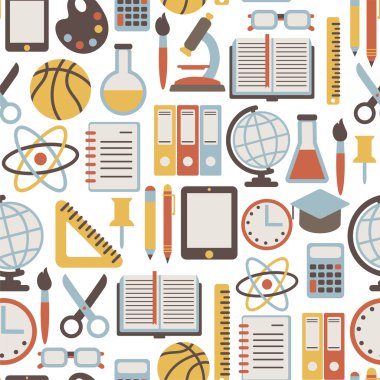 Beyaz renkli okul simgeleri ile Seamless Modeli