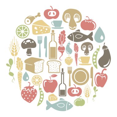 Gıda simgeleri ile yuvarlak kart