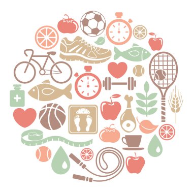 Round card with healthy lifestyle icons clipart