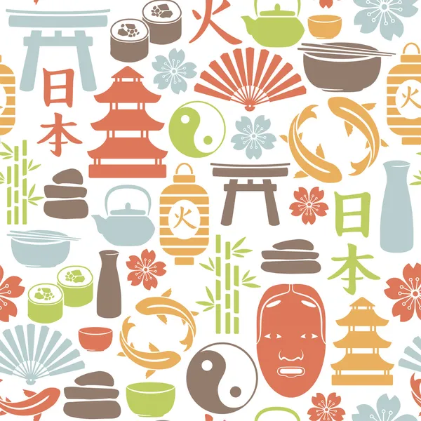 Seamless pattern with asian icons — Stok Vektör