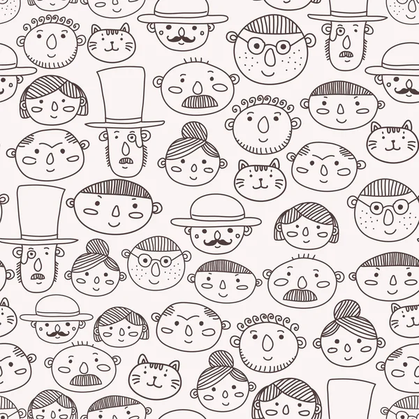 Seamless pattern with doodle faces — Stock Vector