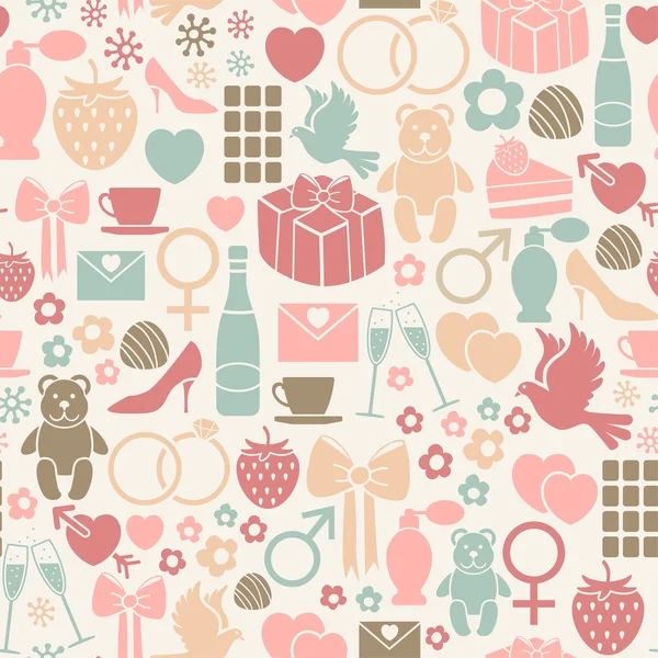 Seamless pattern with colorful valentines day icons — Stock Vector