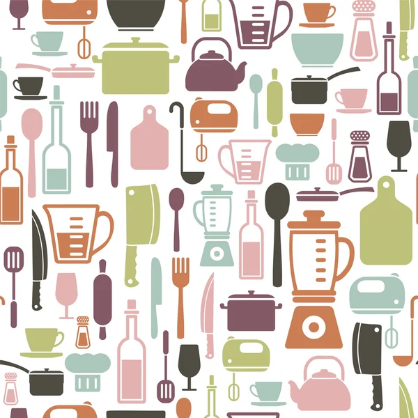 Seamless mönster med färgglada matlagning ikoner — Stock vektor