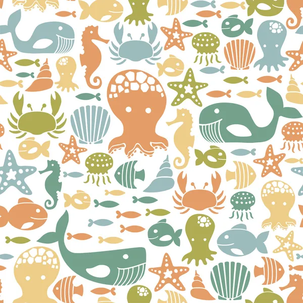 Patrón sin costuras con criaturas marinas coloridas — Archivo Imágenes Vectoriales