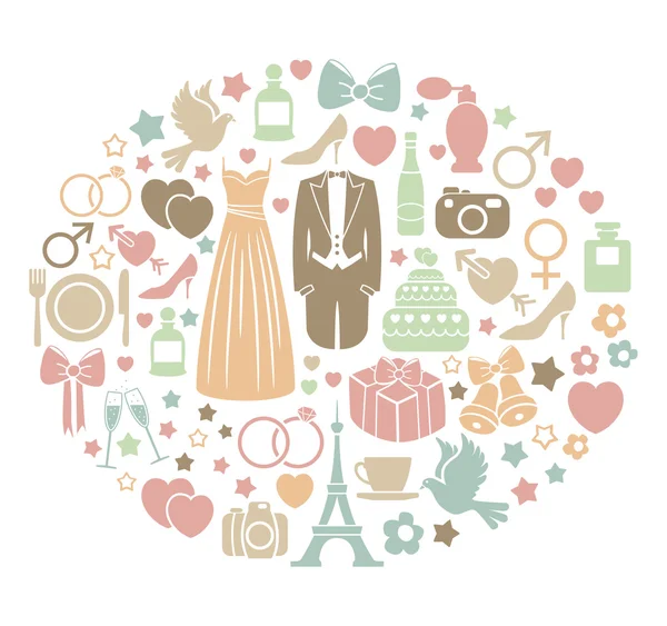 Προσκλητήριο γάμου με πολύχρωμα εικονίδια Royalty Free Διανύσματα Αρχείου