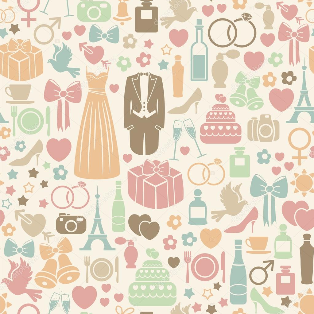 Seamless pattern with colorful wedding icons