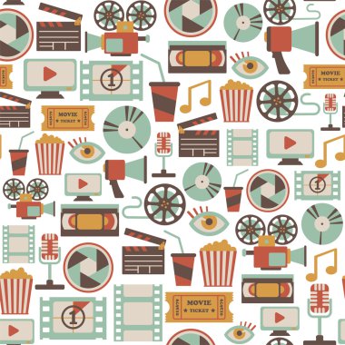 Seamless pattern with retro cinema icons clipart
