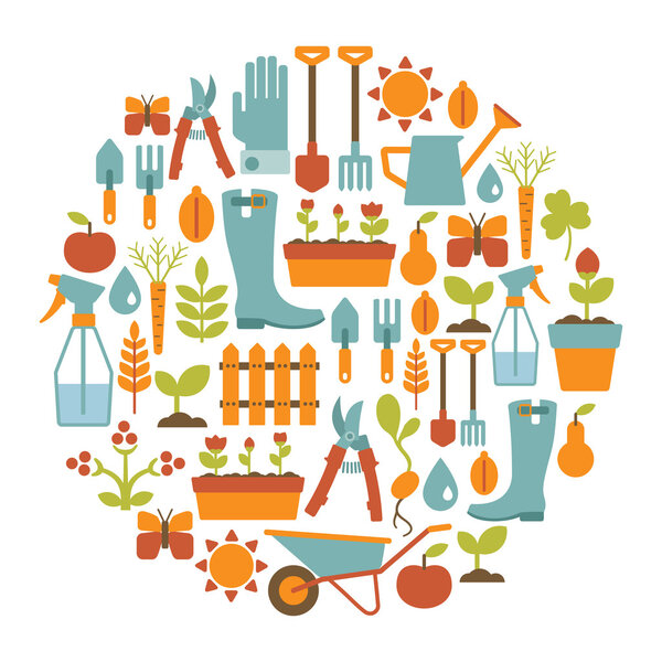 Round card with gardening design elements