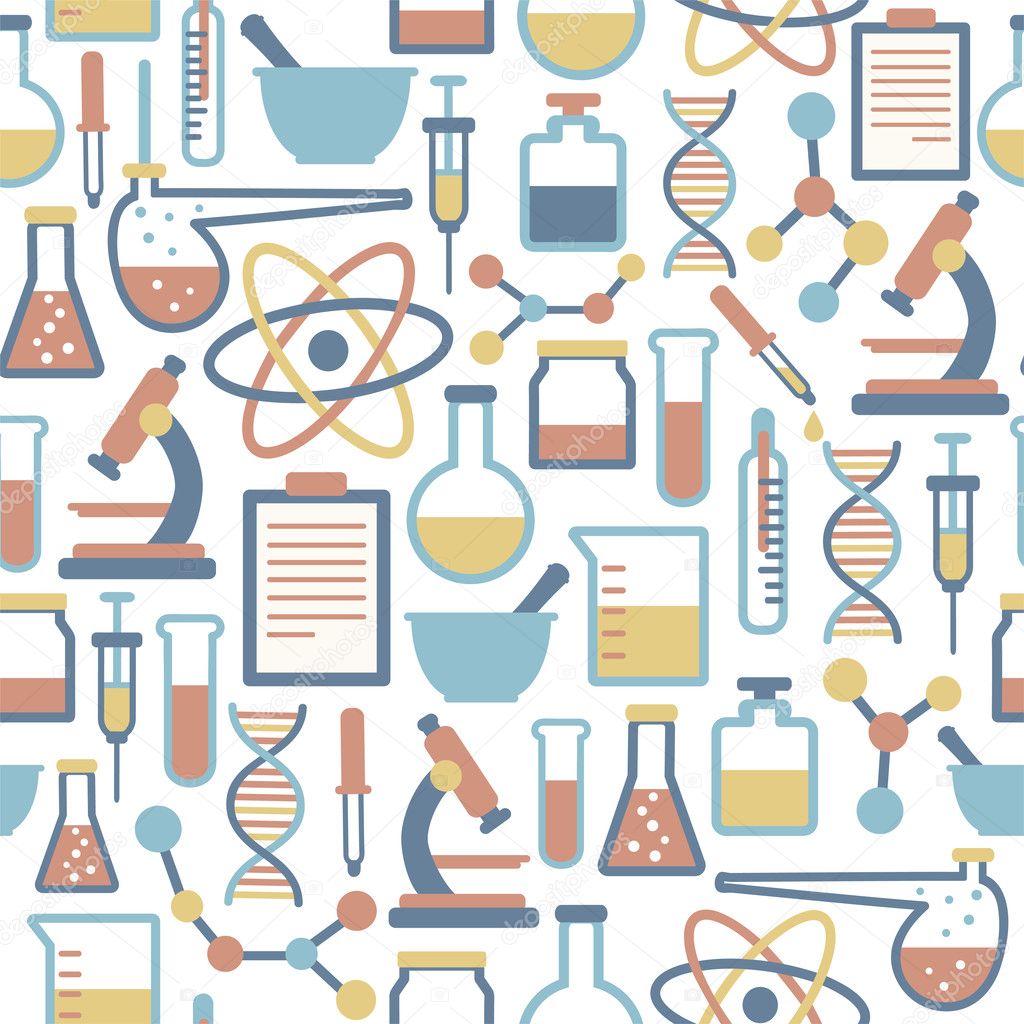 Seamless pattern with flat science icons