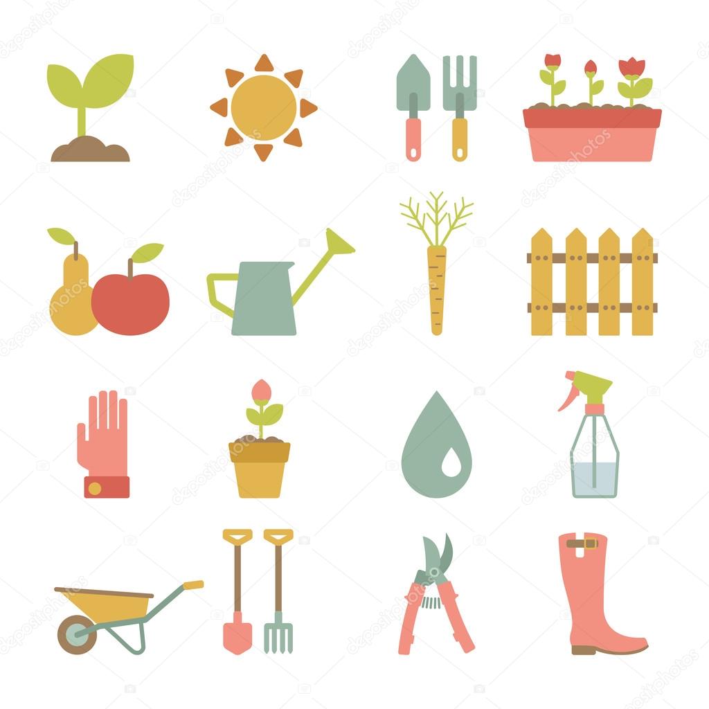 Set of flat gardening icons