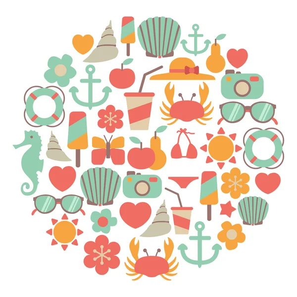 Summer vacations vector colorful icons — Stock Vector