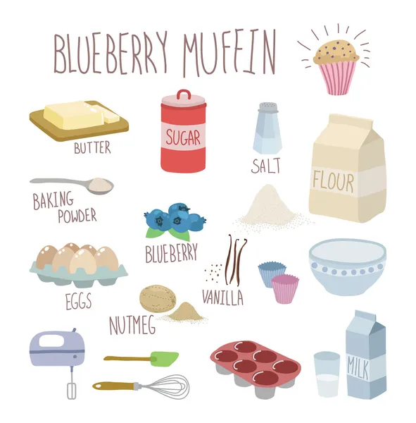 Receita de muffin de mirtilo Ilustração De Stock