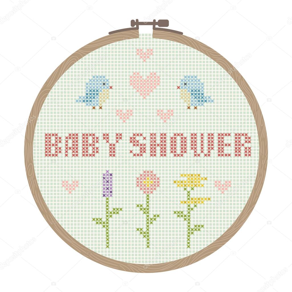 Cross stitched baby shower card