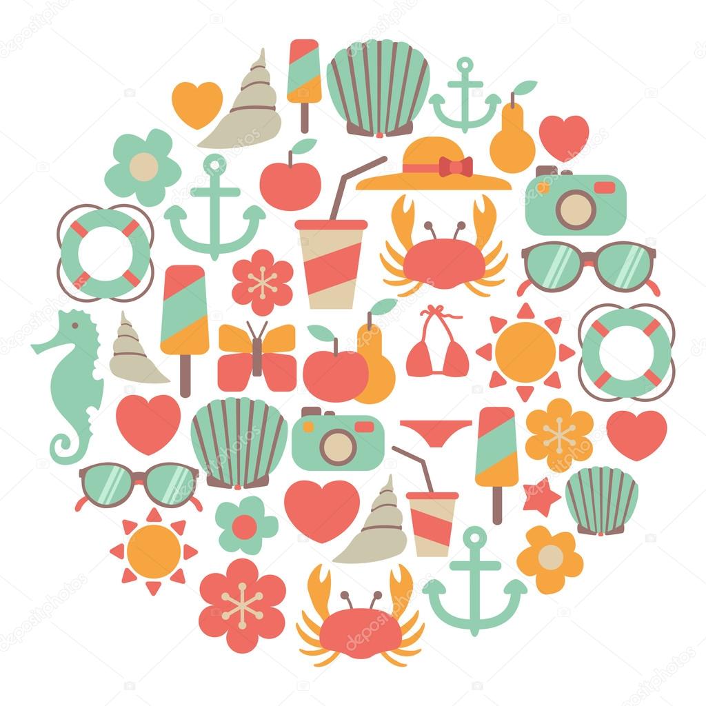 Summer vacations vector colorful icons