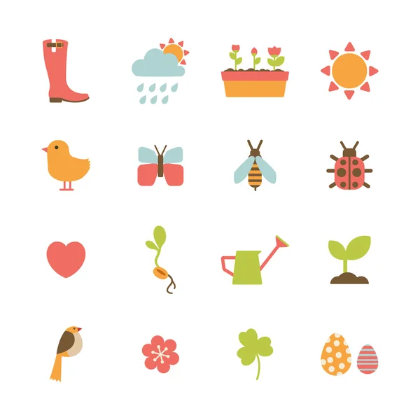 Conjunto de iconos de primavera de colores — Vector de stock