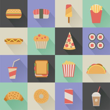 düz fast food simgeler