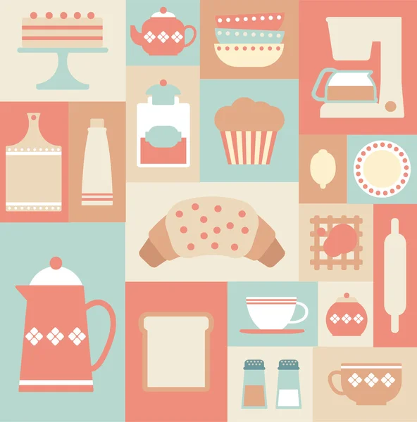 Kaart met vlakke keuken items — Stockvector