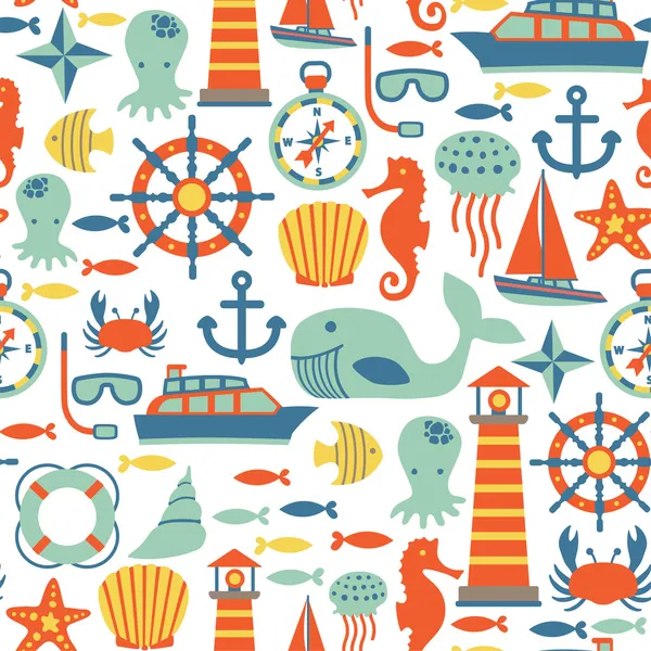 Seamless pattern with sea icons — Stock Vector