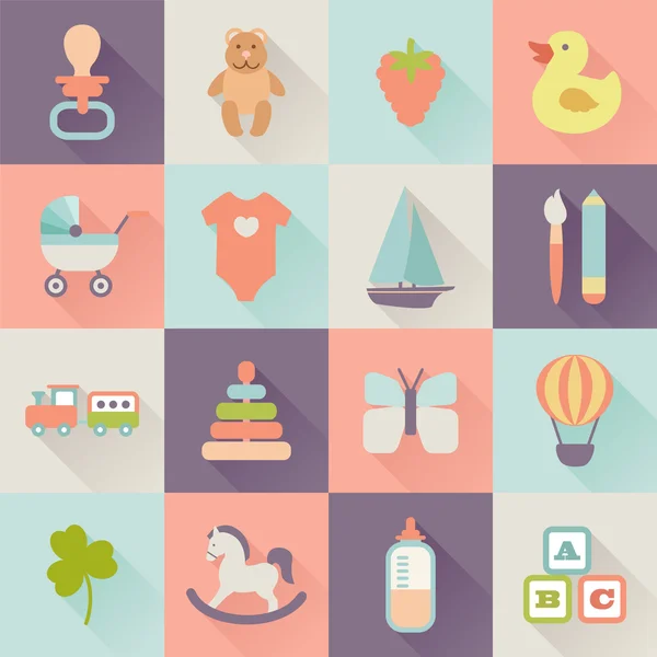 Ensemble d'icônes plates pour bébé — Image vectorielle