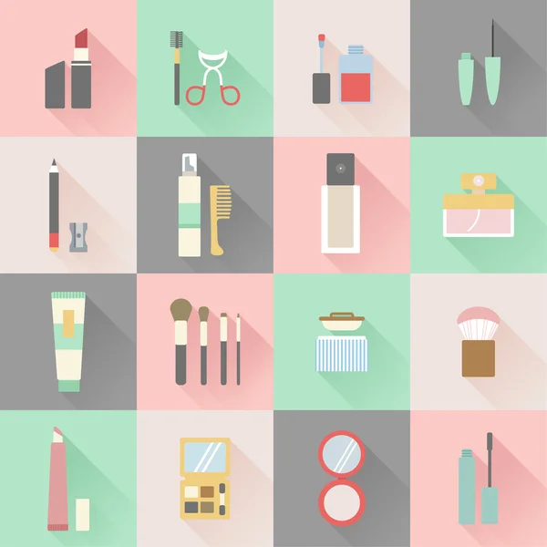 Set van platte schoonheid en make-up pictogrammen — Stockvector