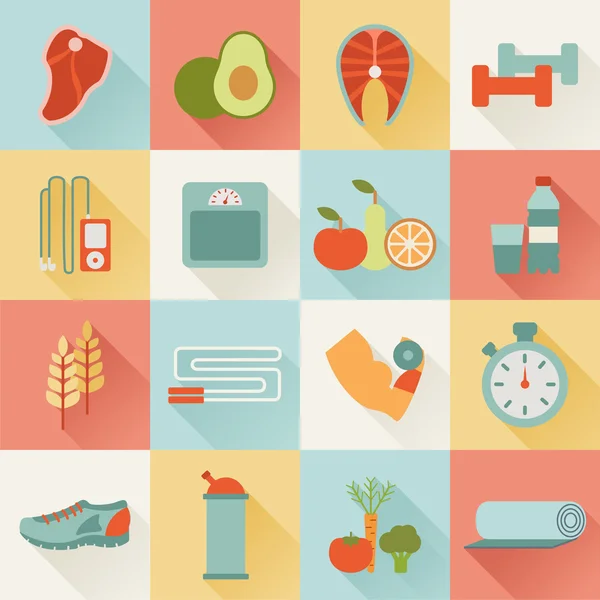 Conjunto de iconos planos de vida saludable — Vector de stock