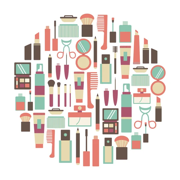 Elemento de design redondo com ícones de maquiagem —  Vetores de Stock