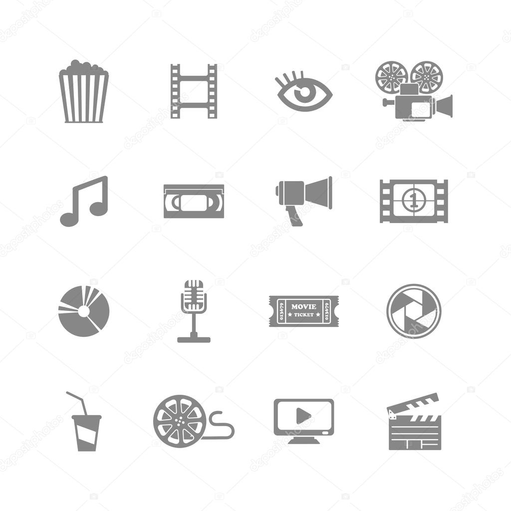 Set of monochrome movie icons