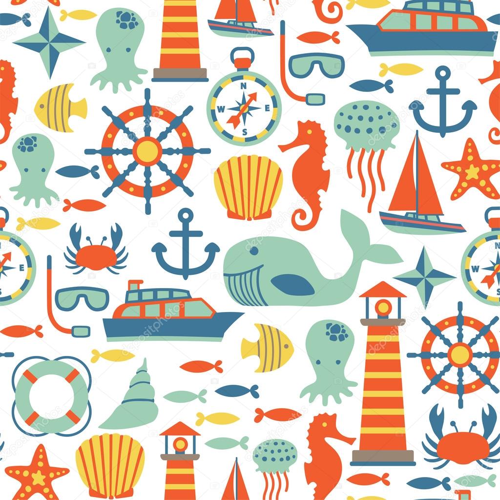 Seamless pattern with sea icons