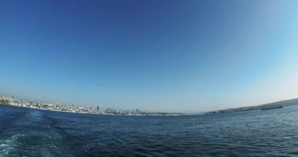 Europeiska och asiatiska sidor av Istanbul vid horisonten och måsar - Ultrawide, DCI 4K — Stockvideo