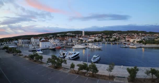 View on small Supetar town on the Island of Brac at the sunrise - DCI 4K, Audio, Ultra Wide — Stock Video