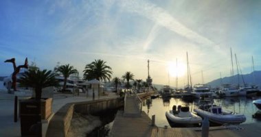 Porto Montenegro marina at sunset, Tivat - Editorial, DCI 4K, Ultra Wide, Pan