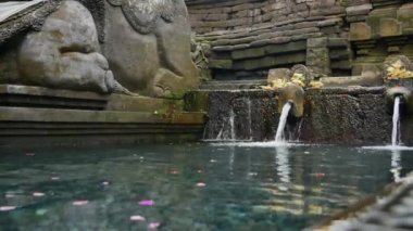 Pura Tirta Boş Tapınağı 'ndaki pınarların saf şeffaf suyu - 4K