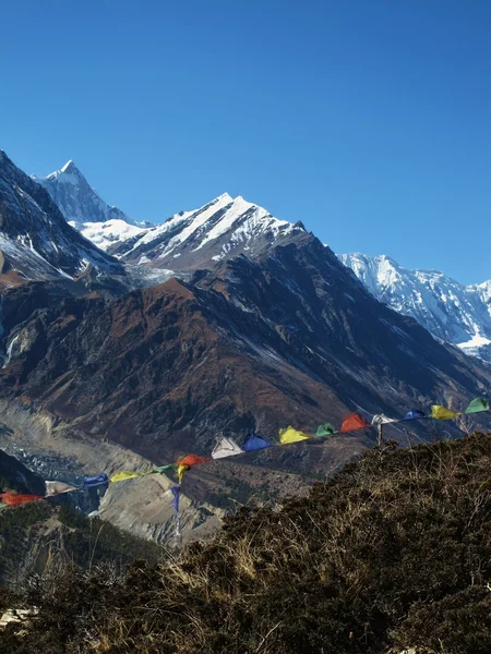 Gebetsfahnen im Naturschutzgebiet von Annapurna — Stockfoto