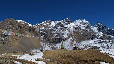 Thorung La Yüksek Kampından görüntü.