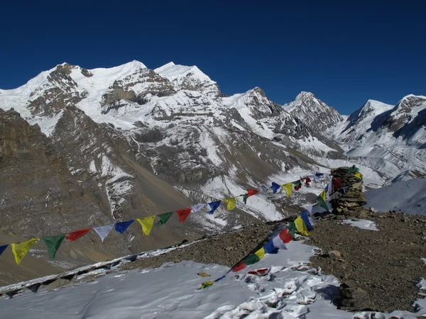 Banderas de oración y Purbung Himal —  Fotos de Stock