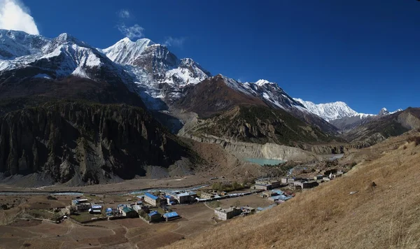 Manang, Gangapurna e Lago Gangapurna — Fotografia de Stock