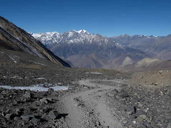 Caminho do pé de Thorung La Pass para Muktinath, Nepal — Fotografia de Stock