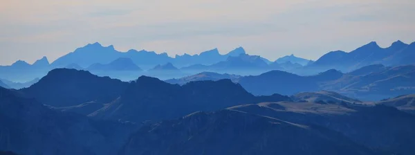 Outlines Mountain Ranges Seen Mount Niesen Switzerland — Stock Photo, Image