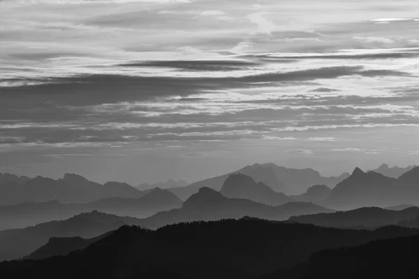 Outlines Swiss Mountains Sunrise — Stock Photo, Image