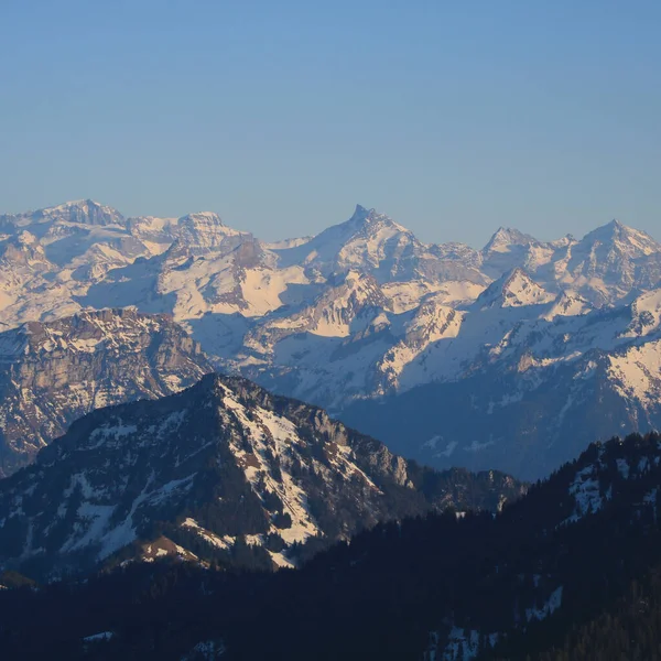 Alpstein Range Inne Wysokie Góry Widziane Góry Rigi Szwajcaria — Zdjęcie stockowe